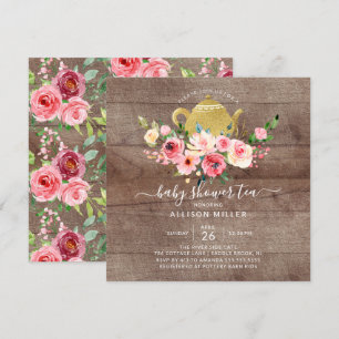 Peonies Roos Floral Baby shower Tea Uitnodiging