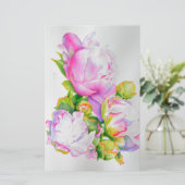 Peonies, roze, wit, florale waterverf schilderend briefpapier (Staand voorkant)