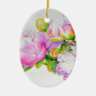 Peonies, roze, wit, florale waterverf schilderend keramisch ornament