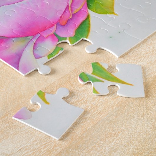 Peonies, roze, wit, florale waterverf schilderend legpuzzel (Zijkant)