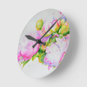 Peonies, roze, wit, florale waterverf schilderend ronde klok (Hoek)