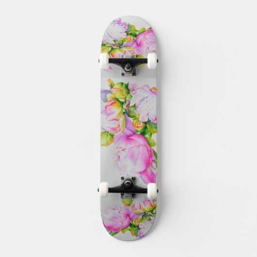 Peonies, roze, wit, florale waterverf schilderend skateboard (Voorkant)
