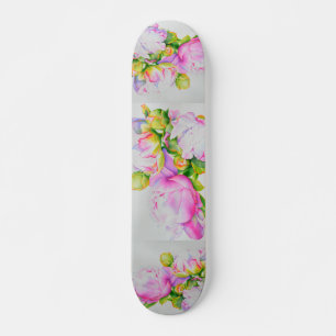 Peonies, roze, wit, florale waterverf schilderend skateboard