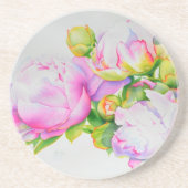 Peonies, roze, wit, florale waterverf schilderend zandsteen onderzetter (Voorkant)