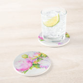 Peonies, roze, wit, florale waterverf schilderend zandsteen onderzetter (Zijkant)