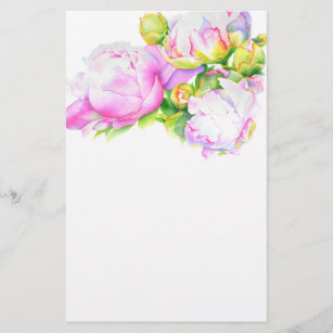 Peonies, roze, wit, waterverf schilderij briefpapier