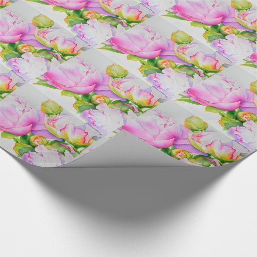 Peonies, roze, wit, waterverf schilderij cadeaupapier (Hoek)