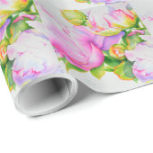 Peonies, roze, wit, waterverf schilderij cadeaupapier (Rol Hoek)