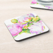 Peonies, roze, wit, waterverf schilderij drankjes onderzetter (Linkerzijde)
