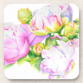 Peonies, roze, wit, waterverf schilderij drankjes onderzetter