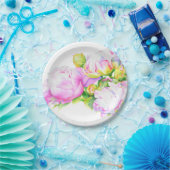 Peonies, roze, wit, waterverf schilderij papieren bordje (Feest)