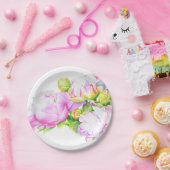 Peonies, roze, wit, waterverf schilderij papieren bordje (Feest)