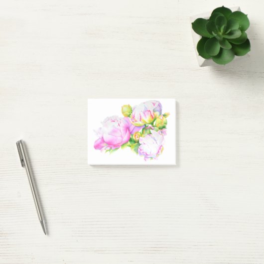 Peonies, roze, wit, waterverf schilderij post-it® notes (Kantoor)