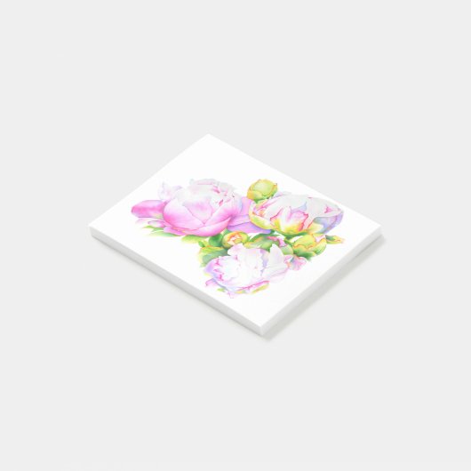 Peonies, roze, wit, waterverf schilderij post-it® notes (Schuin)