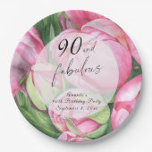 Peonies rozen 90ste verjaardagsfeest papieren bordje (Voorkant)