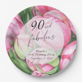 Peonies rozen 90ste verjaardagsfeest papieren bordje