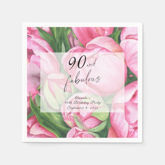 Peonies Rozen Floral 90ste verjaardagsfeest Servet (Voorkant)