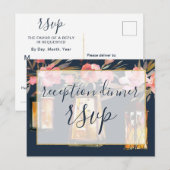 Peonies Rustic Navy Coral Floral Reception Uitnodiging Briefkaart (Voorkant / Achterkant)