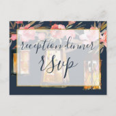 Peonies Rustic Navy Coral Floral Reception Uitnodiging Briefkaart (Voorkant)