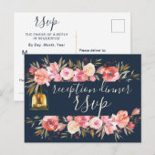 Peonies Rustic Navy Coral Floral Reception Uitnodiging Briefkaart (Voorkant / Achterkant)