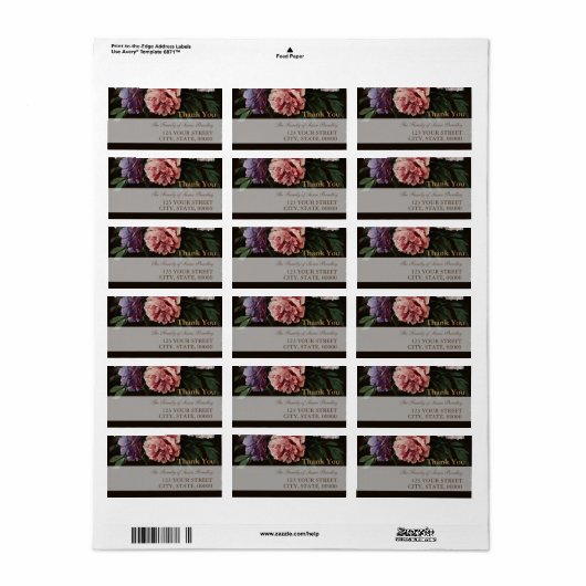 Peonies Schilderen 1 Familie Dank u gepersonalisee Etiket (Full Sheet)