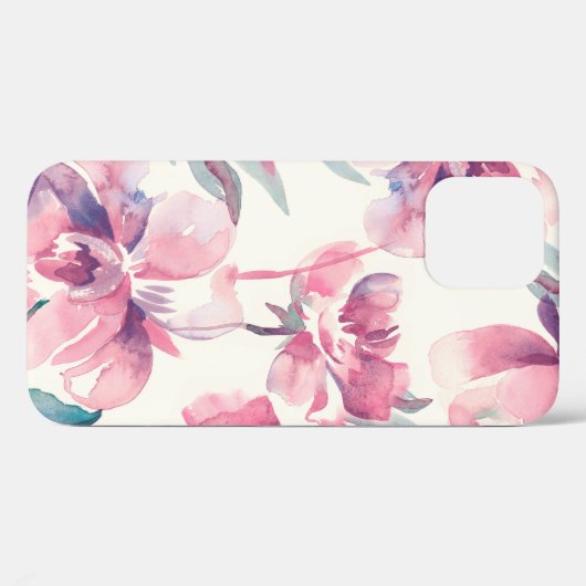 Peonies Seamless Pattern. Achtergrond waterverf. Case-Mate iPhone Case (Achterkant (horizontaal))
