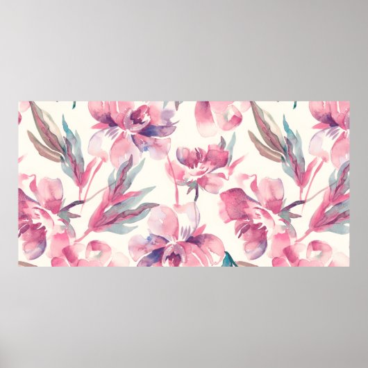 Peonies Seamless Pattern. Achtergrond waterverf. Poster (Voorkant)