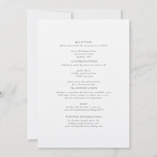 Peonies Sketch Elegant Floral All-in-One Weddensch Kaart (Achterkant)