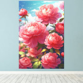 Peonies stretched canvas Print (Insitu (Houten vloer))