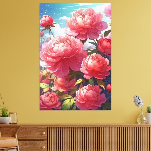 Peonies stretched canvas Print (Insitu (Woonkamer))