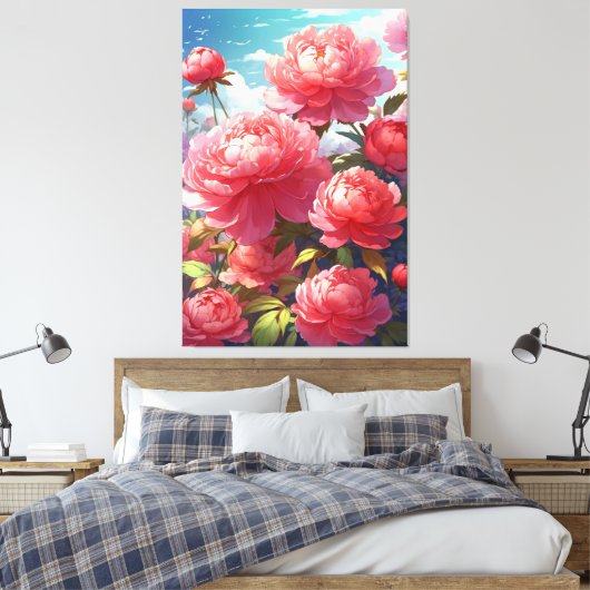 Peonies stretched canvas Print (Insitu (Slaapkamer))