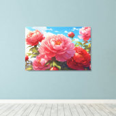 Peonies stretched canvas Print (Insitu (Houten vloer))