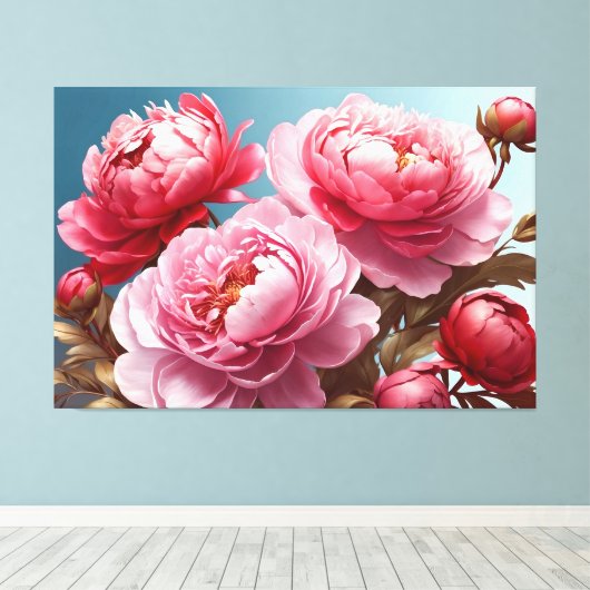 Peonies stretched canvas Print (Insitu (Houten vloer))