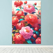 Peonies stretched canvas Print (Insitu (Houten vloer))