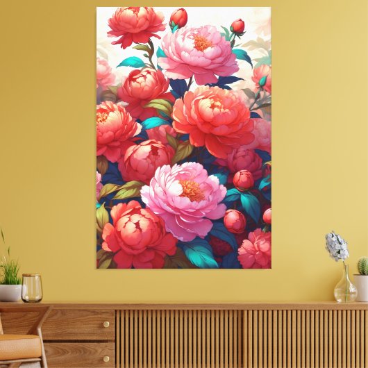 Peonies stretched canvas Print (Insitu (Woonkamer))
