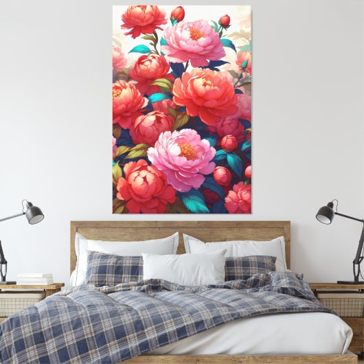 Peonies stretched canvas Print (Insitu (Slaapkamer))