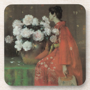 Peonies van William Merritt Chase,  kunst Bier Onderzetter