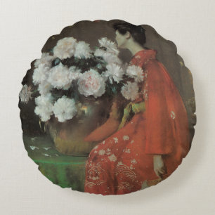 Peonies van William Merritt Chase, kunst Rond Kussen