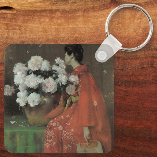 Peonies van William Merritt Chase,  kunst Sleutelhanger (Achterkant)