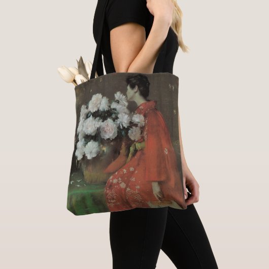 Peonies van William Merritt Chase,  kunst Tote Bag (Dichtbij)