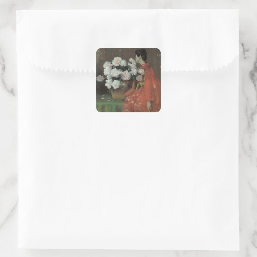 Peonies van William Merritt Chase,  kunst Vierkante Sticker (Tas)