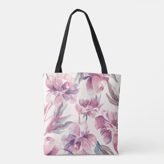 Peonies waterverf: naadloze bloemachtergrond. tote bag (Achterkant)