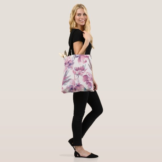 Peonies waterverf: naadloze bloemachtergrond. tote bag (Op model)