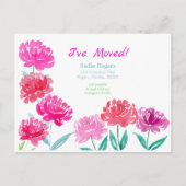 Peonies Waterverf Nieuw adres Aankondigingskaart (Voorkant)