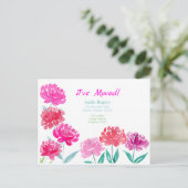 Peonies Waterverf Nieuw adres Aankondigingskaart (Staand voorkant)