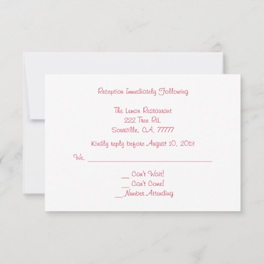 Peonies Weddenschap Reception RSVP Kaart (Achterkant)