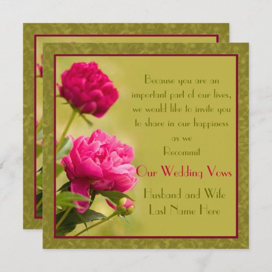 Peonies Wedding Renewal Kaart (Voorkant / Achterkant)