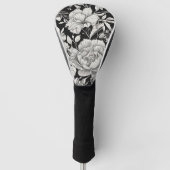 Peonies Zwart & Wit  Patroon Golfheadcover (Voorkant)