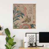 Peony and Canary by Katsushika Hokusai Poster (Thuiskantoor)