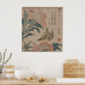 Peony and Canary by Katsushika Hokusai Poster (Keuken)